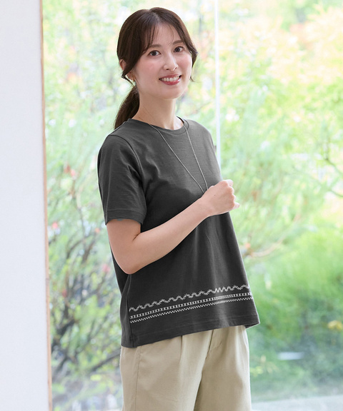 レディース 裾刺繍 スラブ天竺 Tシャツ通販 [0302-63229