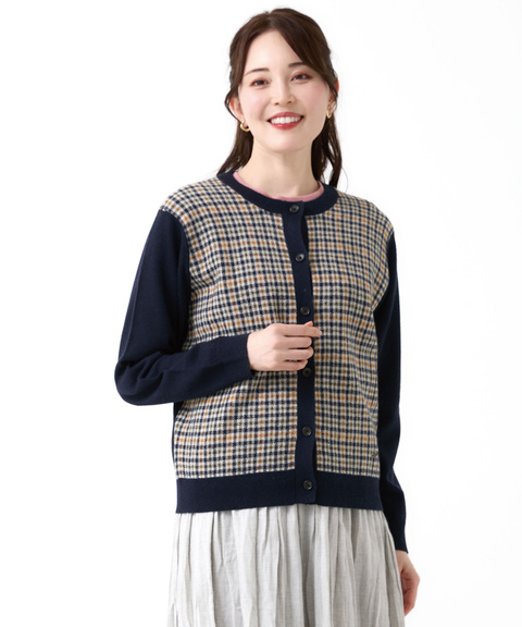 レディース クロコダイルタータン ウールブレンド カーディガン通販