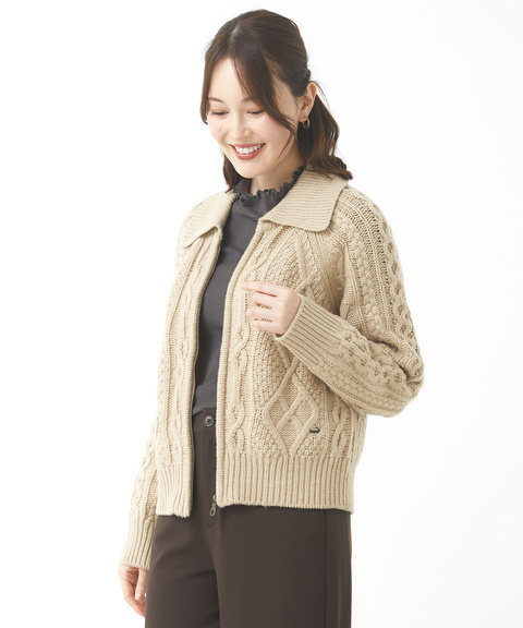 レディース ウールブレンド ケーブル ジップカーディガン通販 [0303