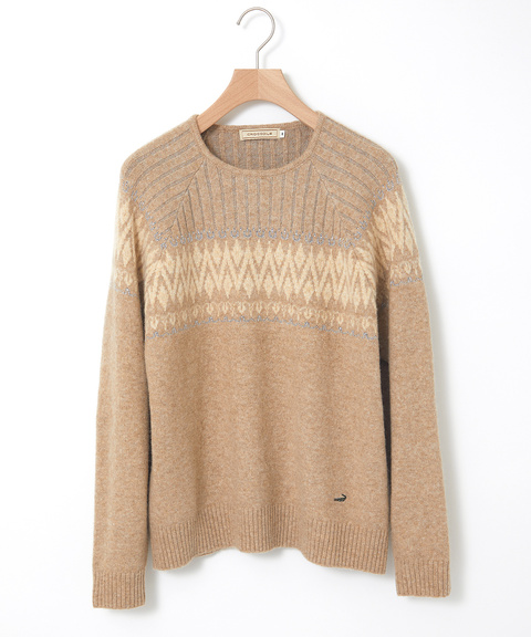 レディース ウールブレンド フェアアイル柄 プルオーバーニット
