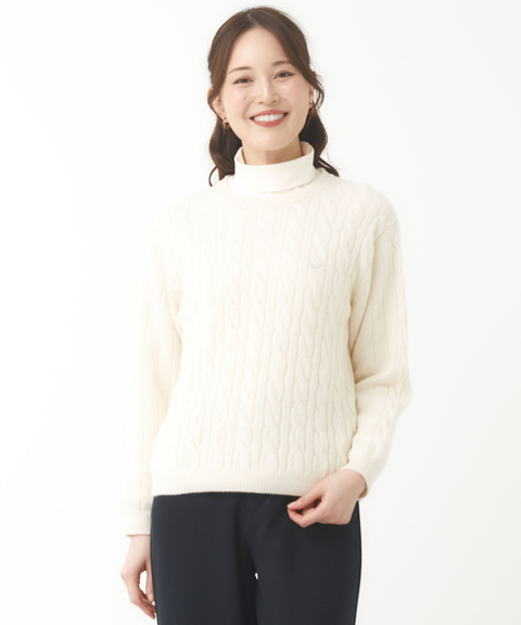 レディース カシミヤ ケーブル プルオーバーニット【一部店舗限定