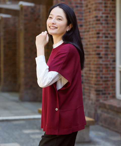 レディース ポンチョ風 ニット ベスト【手洗いOK】通販 [0303-55302