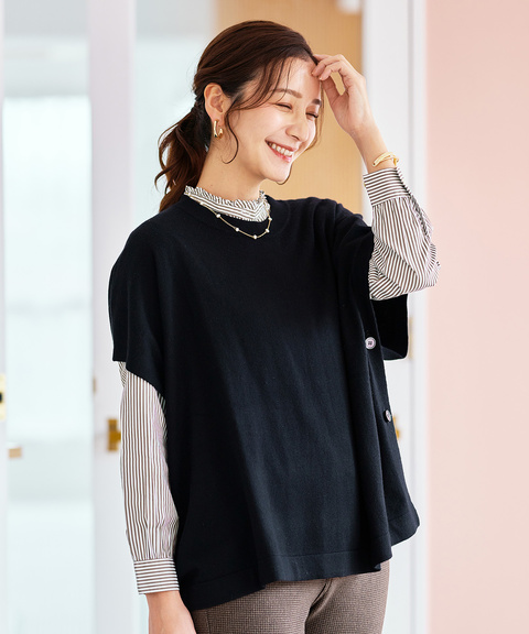 レディース ウールブレンド ポンチョ風 ニット ベスト【手洗いOK】通販 レディース ウールブレンド ポンチョ風 ニット ベスト【手洗いOK】通販