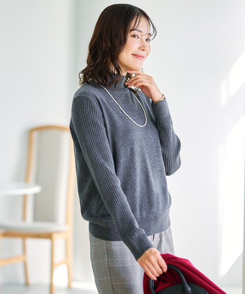 レディース ウールブレンド アゼハイネック ニットカットソー【手洗い