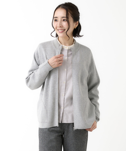 レディース シルクブレンド ジップアップ ニット カーディガン通販