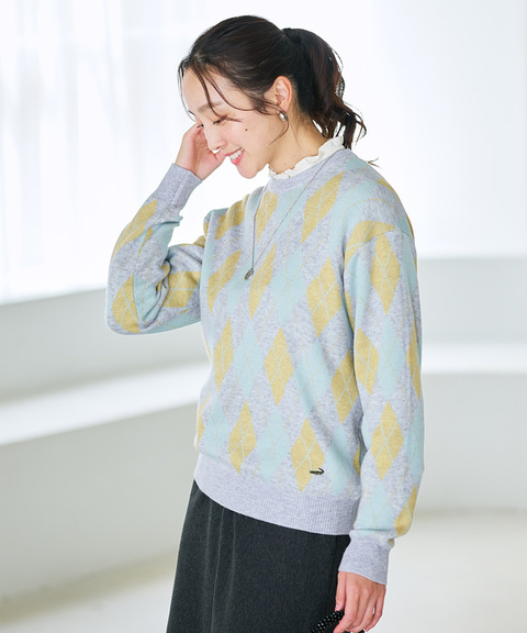 レディース ウールブレンド アーガイル柄 ニット【手洗いOK】通販