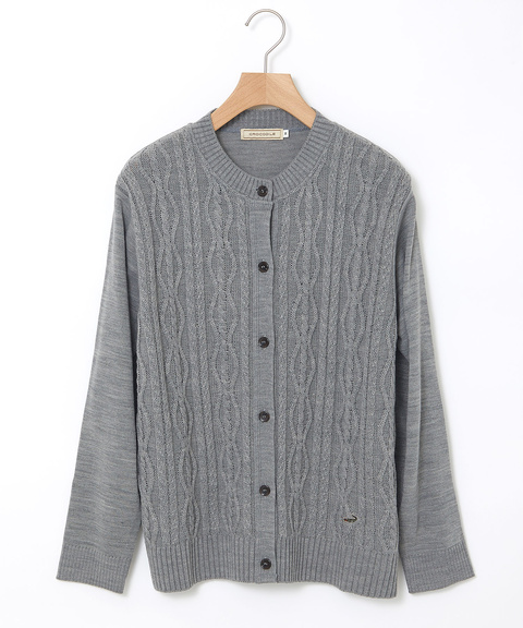美品　45rpm ウールケーブル柄ニットカーディガン　毛100% グレー ケーブル ニットカーディガン｜RHC(アールエイチシー)｜Ron Herman