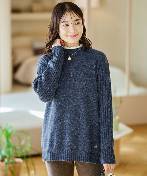 レディース ウールブレンド ハイネック ネップ ニットチュニック