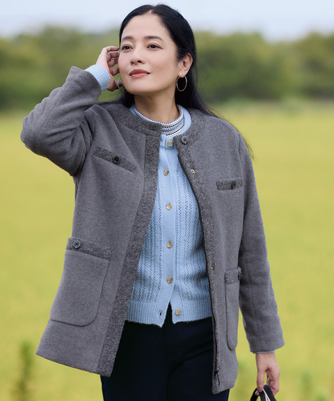 レディース 中綿 ノーカラー ジャケット通販 [0304-57404