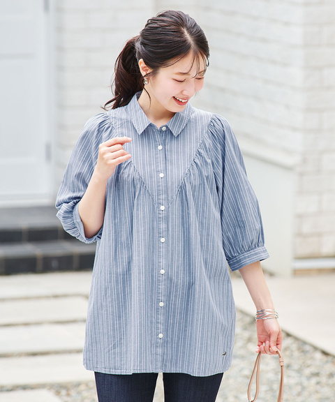 クロコダイル　スノーコットン ドビーストライプ チュニック【接触冷感】 CROCODILE｜(W)スノーコットン ストライプ チュニック【接触冷感