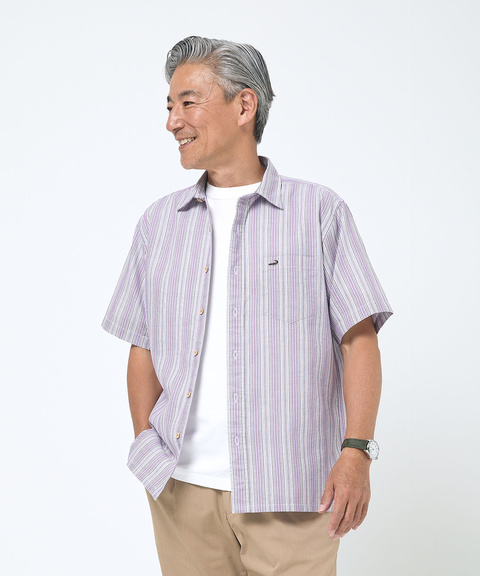 メンズ ラッセル ストライプ柄 シャツ【シワになりにくい】【吸汗速乾