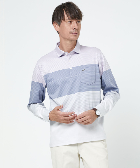 メンズ スムース パネルボーダー柄 ポロシャツ 通販 [1002-51212