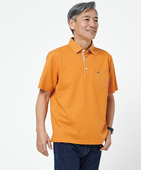 メンズ スノーコットン シャドーボーダー柄 ポロシャツ【接触冷感