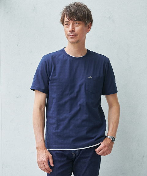 メンズ スノーコットン シャドーチェック柄 Tシャツ【接触冷感】通販