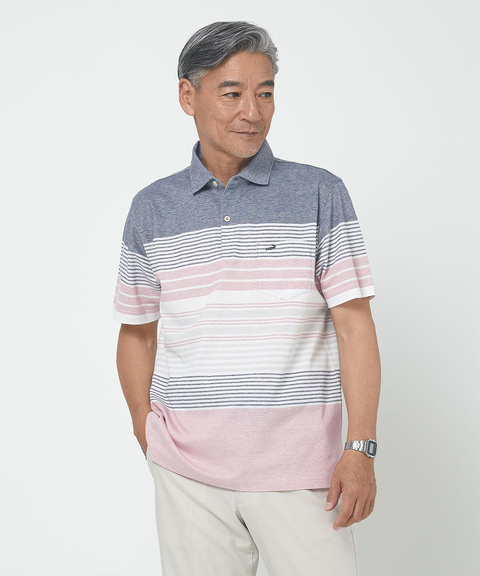 メンズ スノーリネン パネルボーダー柄 ポロシャツ【接触冷感】通販