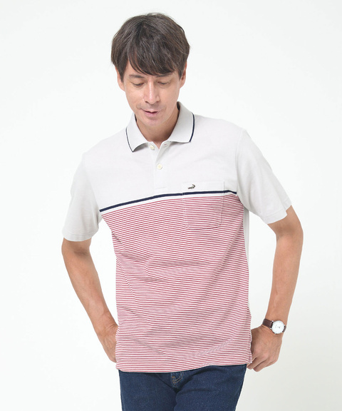 メンズ 襟ライン 切り替えボーダー柄 ポロシャツ通販 [1002-54229