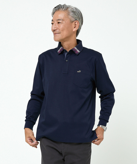 メンズ 襟チェック スムース ポロシャツ通販 [1002-55205