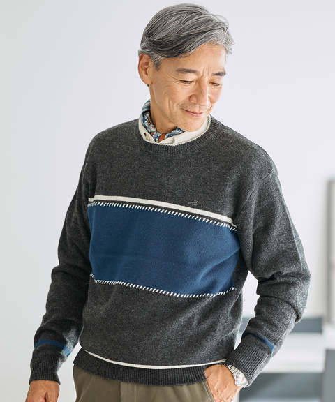 ウール ボーダーニット メンズ ウールブレンド ワイドボーダー ニット 【手洗いOK】通販 [1003