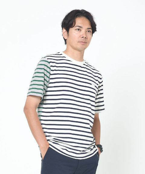 メンズ スノーコットン クレイジーボーダー柄 Tシャツ【接触冷感】通販