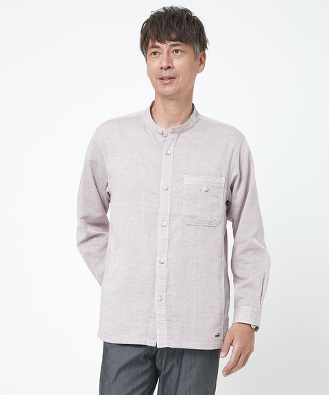 メンズ リネンブレンド バンドカラー シャツ通販 [1601-53101