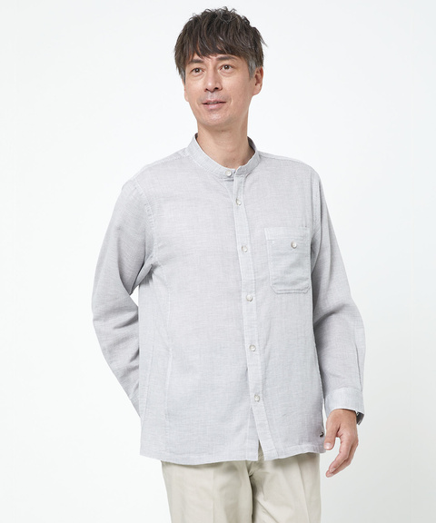 メンズ リネンブレンド バンドカラー シャツ通販 [1601-53101