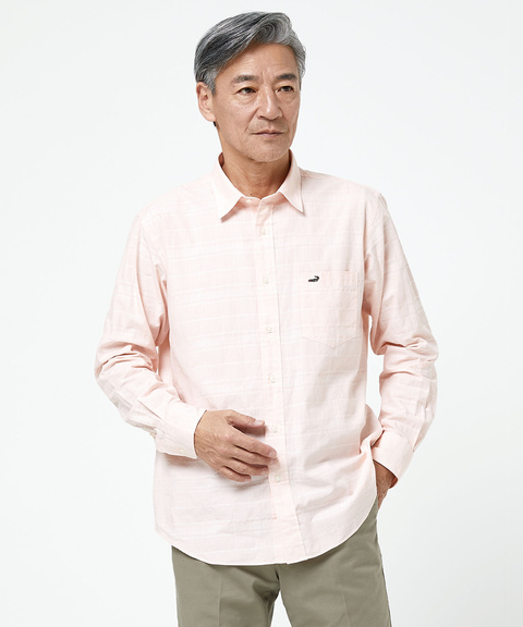 CROCODILEチェック柄シャツ　グレー　チェック メンズ リネンブレンド チェック柄 シャツ【吸汗速乾】【シワに