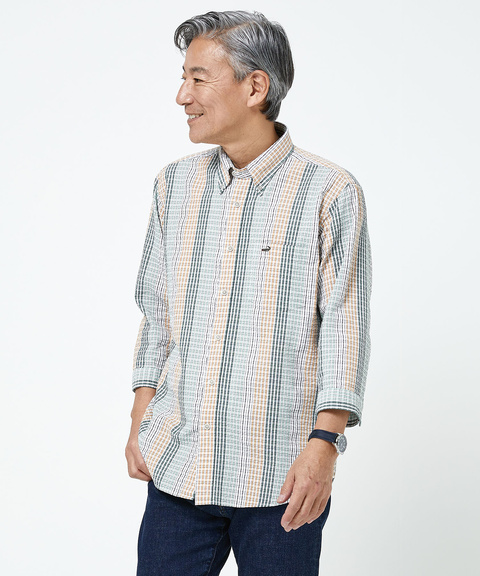 GOD SELECTION 七分丈シャツ メンズ サッカー ストライプ柄 七分袖 シャツ【吸汗速乾】通販 [1601