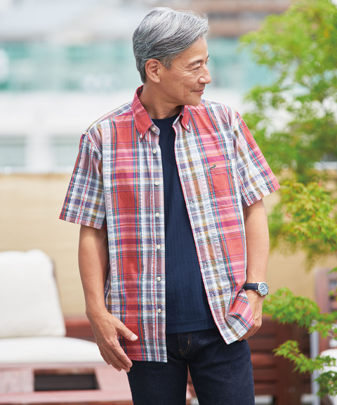 メンズ シルクブレンド マドラスチェック シャツ通販 [1601-53125