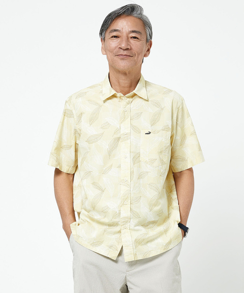 リーフ柄 プリント シャツ【吸汗速乾】