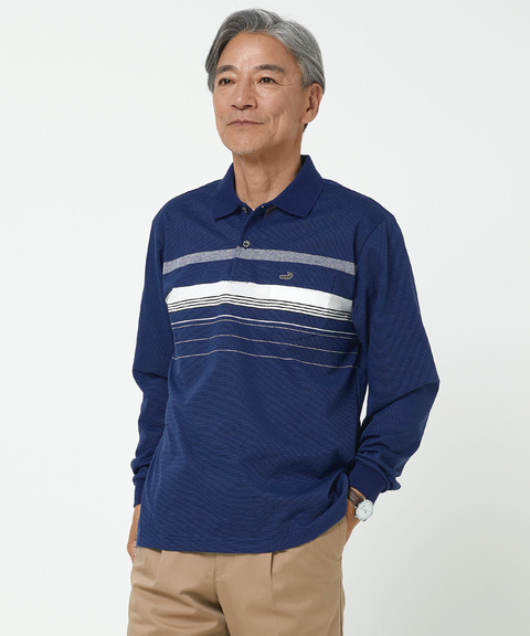 メンズ パネルボーダー柄 長袖 ポロシャツ 【日本製生地】通販 [1602