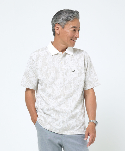 メンズ グレンチェック リーフ柄 ポロシャツ【日本製】【吸汗速乾