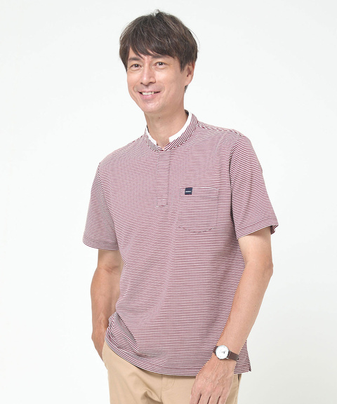 スタンド襟 微塵ボーダー柄 プルオーバー