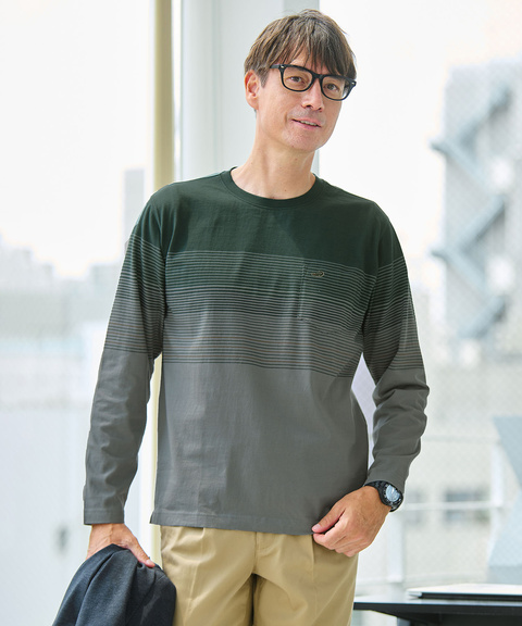 メンズ パネルボーダー柄 長袖Tシャツ通販 [1602-55206