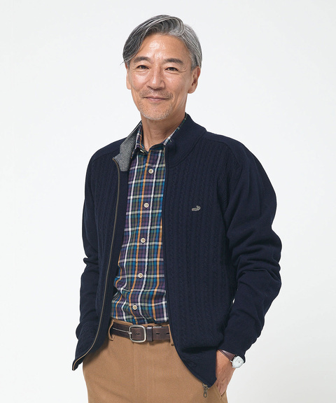 メンズ ケーブル柄 フルジップ カーディガン通販 [1603-55301