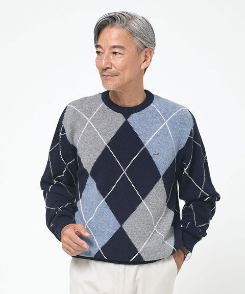 メンズ ウールブレンド アーガイル柄 ニット【手洗いOK】通販 [1603