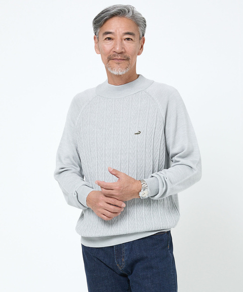 【美品】framework ウール100％ 太ケーブルニット　モックネック　緑 美品】framework ウール100％ 太ケーブルニット モックネック 緑