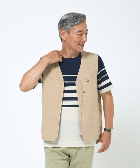 メンズ シアサッカー ベスト【吸汗速乾】通販 [1604-53410