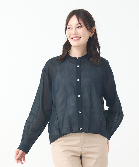 こた様　クロエ　タックシャツワンピース　チュニック　コットン　バンドカラー　黒 チュニック】 トップス ブラウス シャツ 黒 ブラック グレー