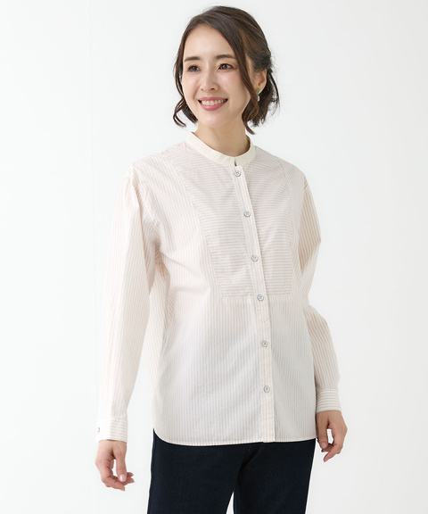 レディース バンドカラー ストライプ柄 ブラウス通販 [2001-55103