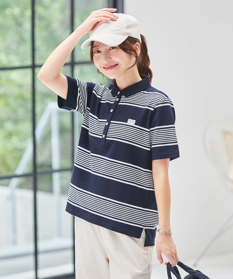 【未使用】定価¥25,300 鹿の子地ボーダーマキシシャツドレス　紐リボン付 レディース 鹿の子 ボーダー ポロシャツ通販 [2002-53212