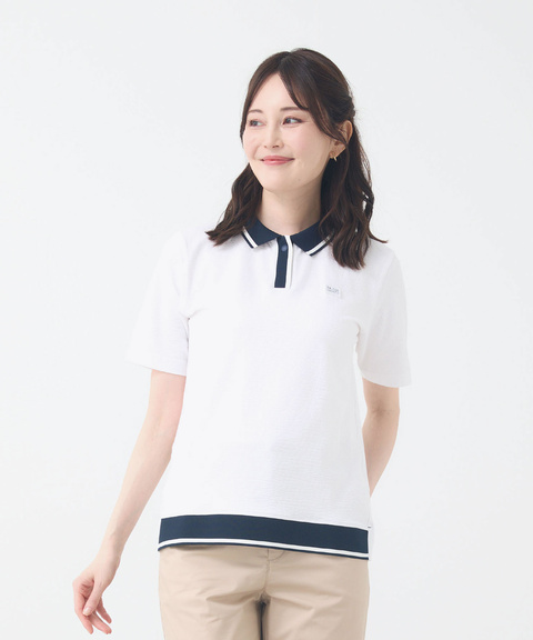 レディース スキッパーサッカー 配色ライン ポロシャツ通販 [2002