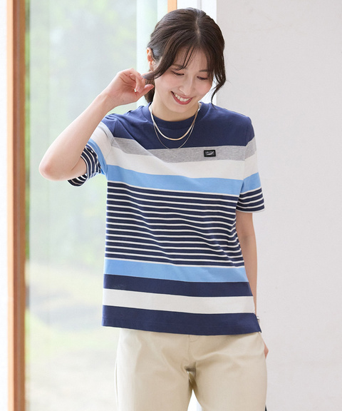 レディース スノーコットン 天竺 パネルボーダー Tシャツ【接触冷感
