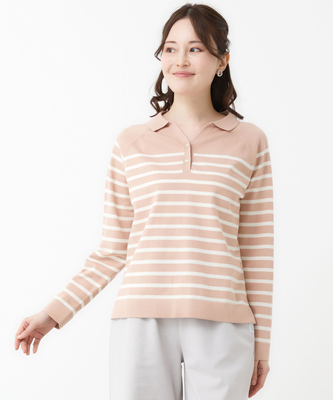 レディース パネルボーダー ニット ポロシャツ【手洗いOK】通販 [2003