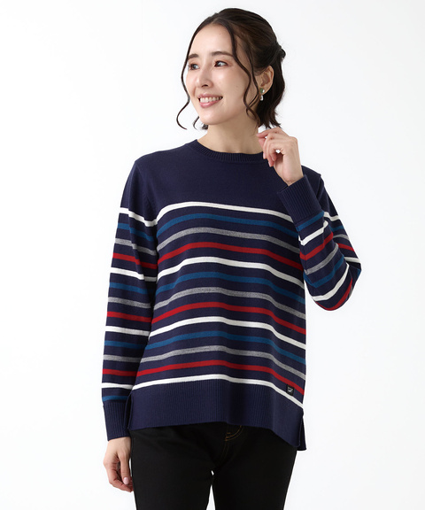 レディース ウールブレンド パネルボーダー柄 ニット【手洗いOK】通販