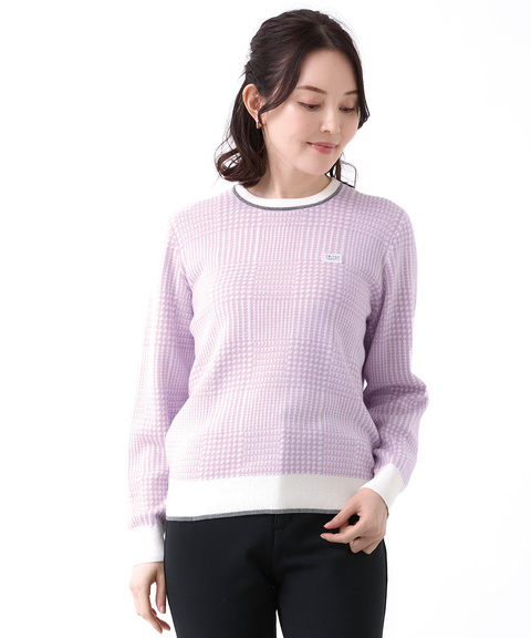 レディース ウールブレンド 千鳥柄チェック 配色 ニット通販 [2003