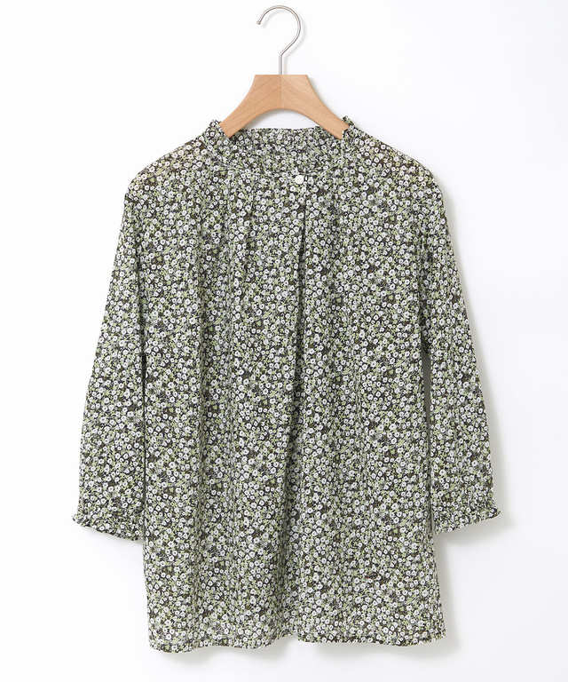 小花柄プリント 七分袖 ギャザーブラウス【JAPAN FABRIC】