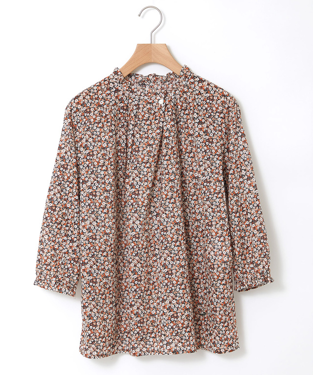 小花柄プリント 七分袖 ギャザーブラウス【JAPAN FABRIC】