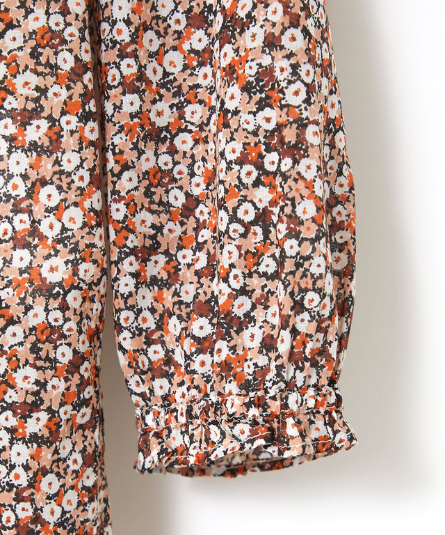 小花柄プリント 七分袖 ギャザーブラウス【JAPAN FABRIC】