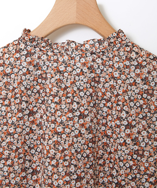 小花柄プリント 七分袖 ギャザーブラウス【JAPAN FABRIC】