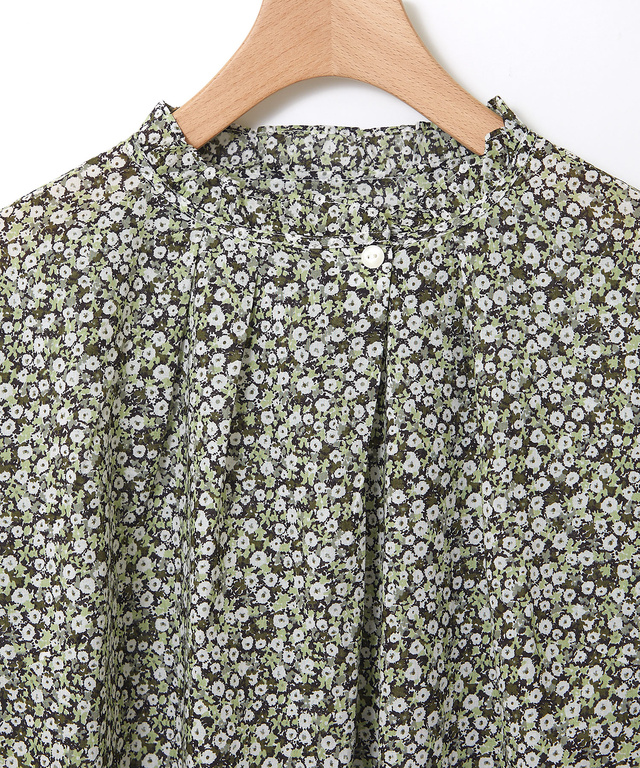 小花柄プリント 七分袖 ギャザーブラウス【JAPAN FABRIC】